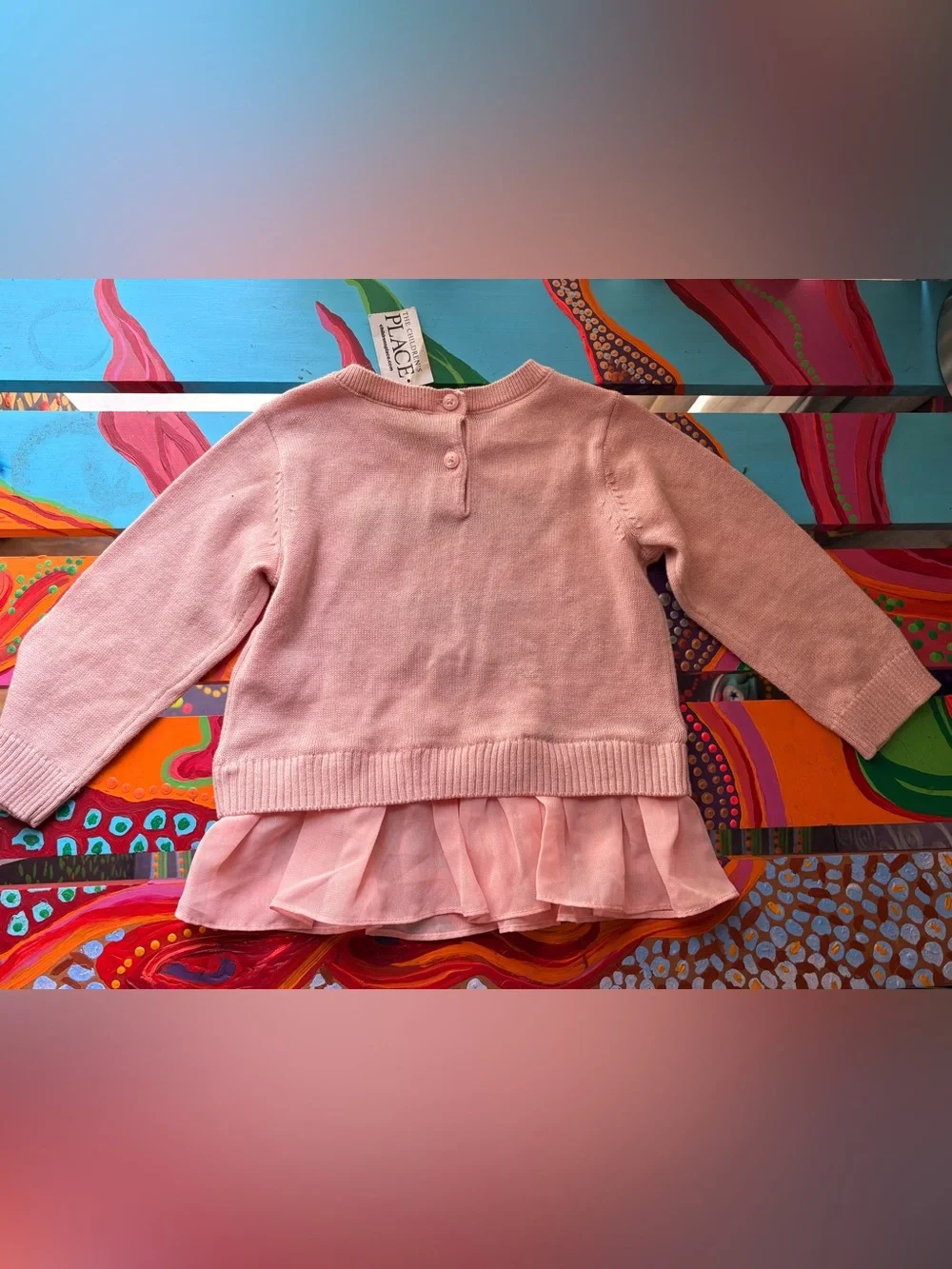 The Children's Place Pink Deer Knit Sweater with Chiffon Ruffle Size 12-18 Month